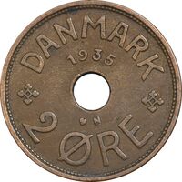 سکه 2 اوره 1935 کریستیان دهم - EF40 - دانمارک