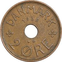 سکه 2 اوره 1938 کریستیان دهم - EF40 - دانمارک