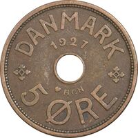 سکه 5 اوره 1927 کریستیان دهم - EF40 - دانمارک