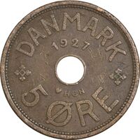 سکه 5 اوره 1927 کریستیان دهم - VF35 - دانمارک