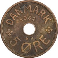 سکه 5 اوره 1932 کریستیان دهم - EF40 - دانمارک
