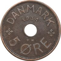 سکه 5 اوره 1934 کریستیان دهم - EF45 - دانمارک