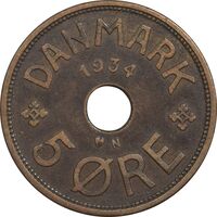 سکه 5 اوره 1934 کریستیان دهم - EF40 - دانمارک