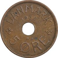 سکه 5 اوره 1939 کریستیان دهم - EF45 - دانمارک