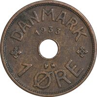 سکه 1 اوره 1933 کریستیان دهم - EF45 - دانمارک