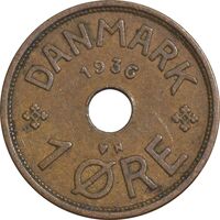 سکه 1 اوره 1936 کریستیان دهم - EF45 - دانمارک