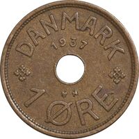 سکه 1 اوره 1937 کریستیان دهم - EF45 - دانمارک