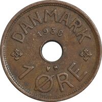 سکه 1 اوره 1938 کریستیان دهم - EF45 - دانمارک