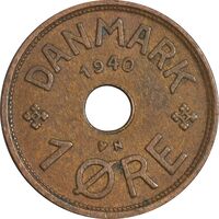 سکه 1 اوره 1940 کریستیان دهم - EF45 - دانمارک