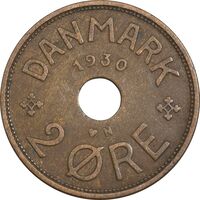 سکه 2 اوره 1930 کریستیان دهم - EF40 - دانمارک
