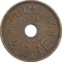 سکه 2 اوره 1934 کریستیان دهم - EF40 - دانمارک