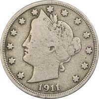 سکه 5 سنت 1911 نماد آزادی - EF40 - آمریکا