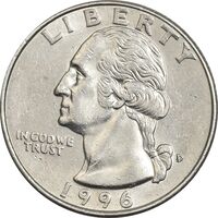 سکه کوارتر دلار 1996D واشنگتن - AU55 - آمریکا