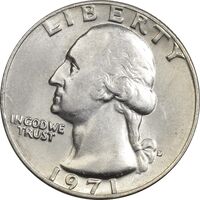 سکه کوارتر دلار 1971D واشنگتن - AU55 - آمریکا