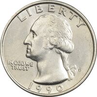 سکه کوارتر دلار 1990D واشنگتن - AU58 - آمریکا