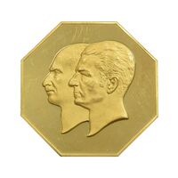 مدال طلا 40 گرمی بانک ملی (هشت ضلعی) - PF58 - محمد رضا شاه