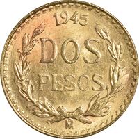 سکه 2 پزو نشان قدیم مکزیک 1945 (طلا) - MS64 - مکزیک
