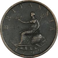 سکه 1/2 پنی 1799 جرج سوم - VF30 - انگلستان