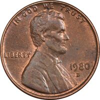 سکه 1 سنت 1980D لینکلن - AU50 - آمریکا