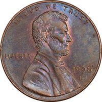 سکه 1 سنت 1996D لینکلن - AU55 - آمریکا