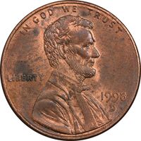 سکه 1 سنت 1998D لینکلن - AU58 - آمریکا