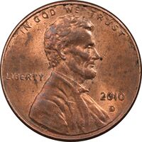 سکه 1 سنت 2010D لینکلن - MS61 - آمریکا