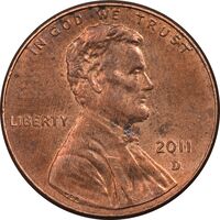سکه 1 سنت 2011D لینکلن - MS62 - آمریکا
