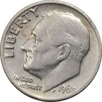 سکه 1 دایم 1967 روزولت - VF35 - آمریکا