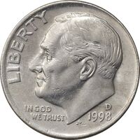 سکه 1 دایم 1998D روزولت - AU50 - آمریکا