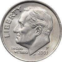 سکه 1 دایم 2001P روزولت - MS62 - آمریکا