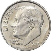 سکه 1 دایم 2017P روزولت - AU55 - آمریکا