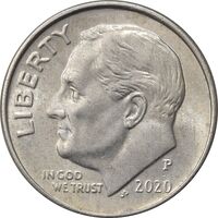 سکه 1 دایم 2020P روزولت - AU55 - آمریکا