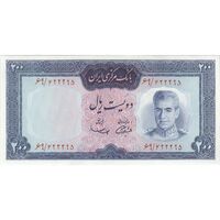 اسکناس 200 ریال (آموزگار - سمیعی) نوشته قرمز - تک - AU58 - محمد رضا شاه