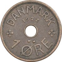 سکه 1 اوره 1928 کریستیان دهم - EF45 - دانمارک