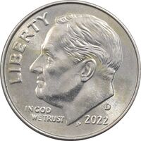سکه 1 دایم 2022D روزولت - AU58 - آمریکا