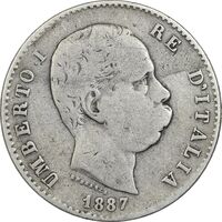 سکه 1 لیره 1887 - اومبرتو اول - VF30 - ایتالیا