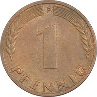 سکه 1 فینیگ 1972F جمهوری فدرال - EF45 - آلمان