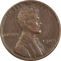 سکه 1 سنت 1949 لینکلن - EF40 - آمریکا