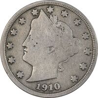 سکه 5 سنت 1910 نماد آزادی - VF35 - آمریکا