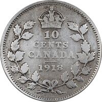 سکه 10 سنت 1918 جرج پنجم - VF35 - کانادا