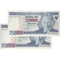 اسکناس 250000 لیره بدون تاریخ (1998-2001) جمهوری - جفت - UNC64 - ترکیه