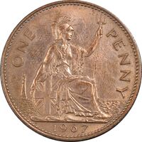 سکه 1 پنی 1967 الیزابت دوم - EF45 - انگلستان