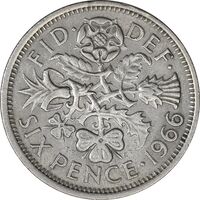 سکه 6 پنس 1966 الیزابت دوم - AU50 - انگلستان