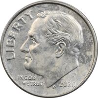 سکه 1 دایم 2020P روزولت - AU50 - آمریکا