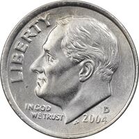 سکه 1 دایم 2004D روزولت - AU58 - آمریکا