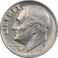 سکه 1 دایم 1981D روزولت - AU50 - آمریکا