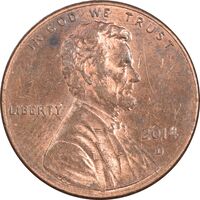 سکه 1 سنت 2014D لینکلن - AU55 - آمریکا