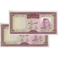 اسکناس 100 ریال (آموزگار - فرمان فرماییان) نوشته قرمز - جفت - UNC61 - محمد رضا شاه