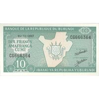 اسکناس 10 فرانک 2007 جمهوری - تک - UNC64 - بوروندی
