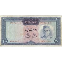 اسکناس 200 ریال (آموزگار - فرمان فرماییان) نوشته قرمز - تک - VF20 - محمد رضا شاه